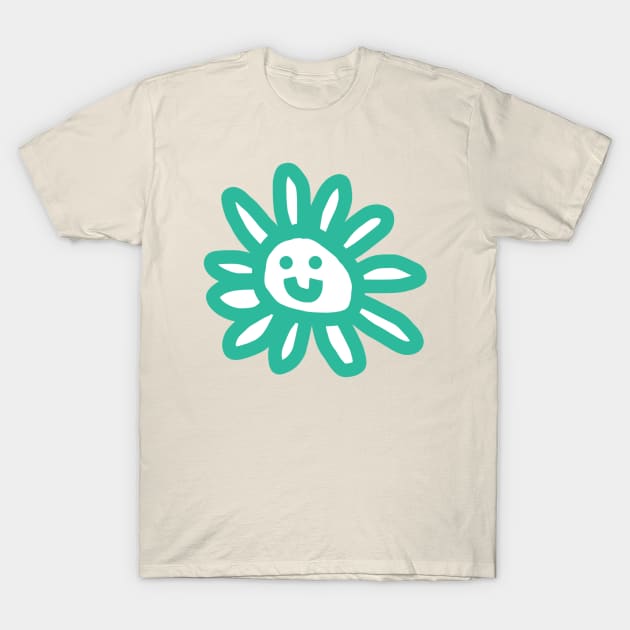 Cyan Daisy Flower Smiley Face Graphic T-Shirt by ellenhenryart